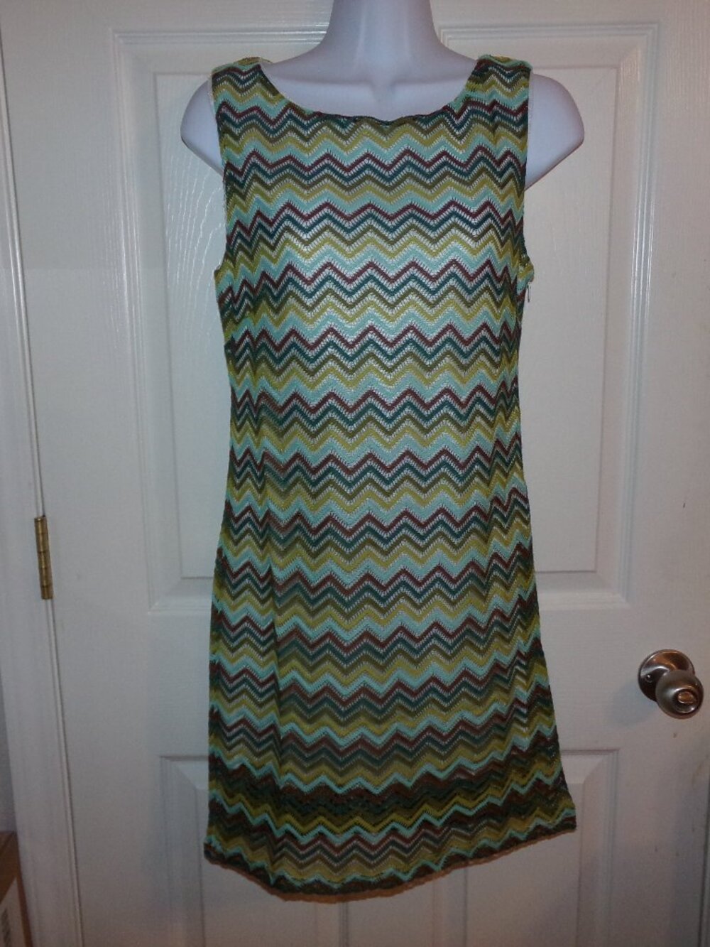 Feline Crochet Knit sheer Mini Dress with build in slip Zig-Zag LG